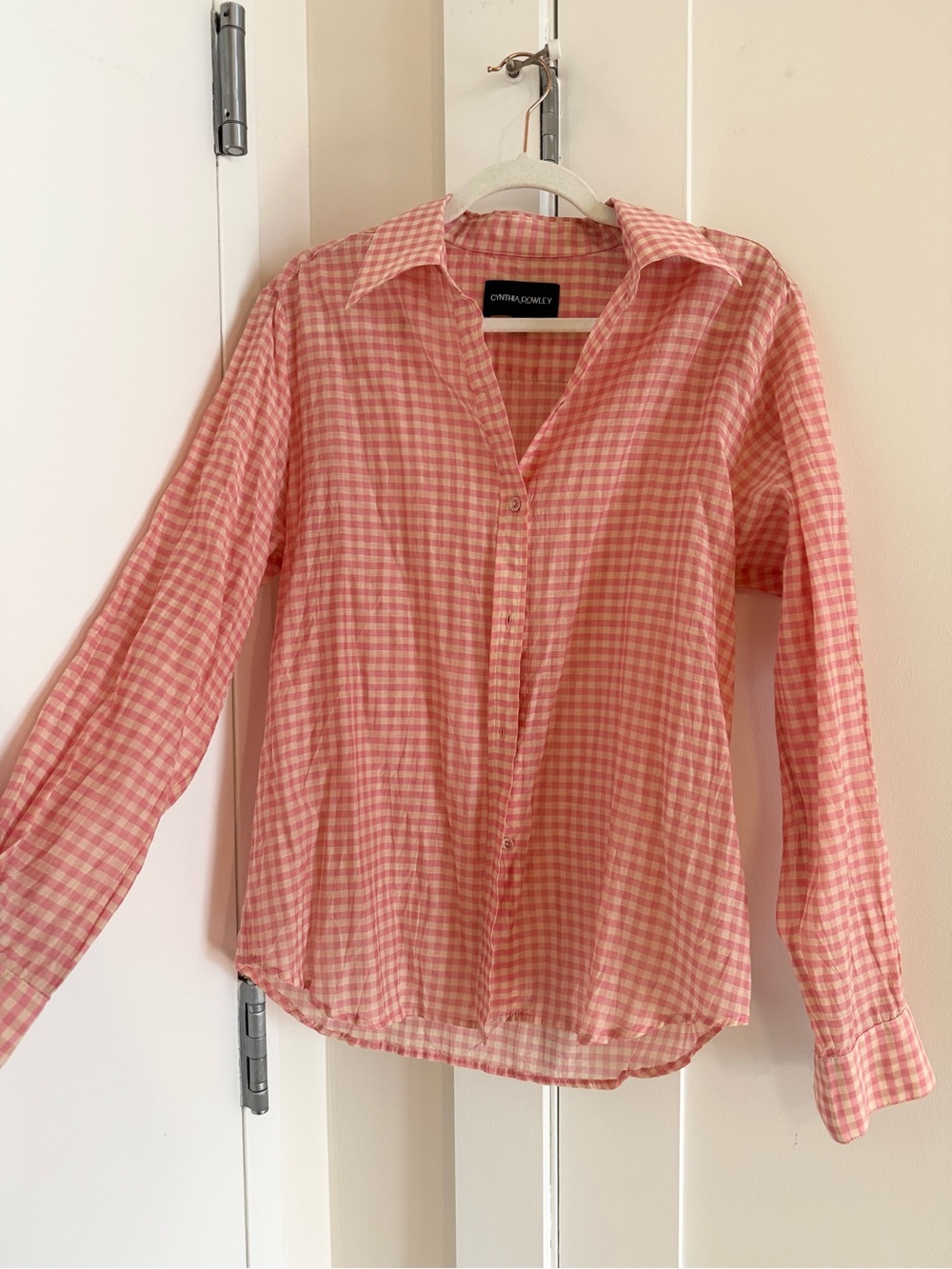 Cynthia Rowley Pink Cotton/Silk Gingham Button-Front Women’s Shirt - Picture 3 of 5